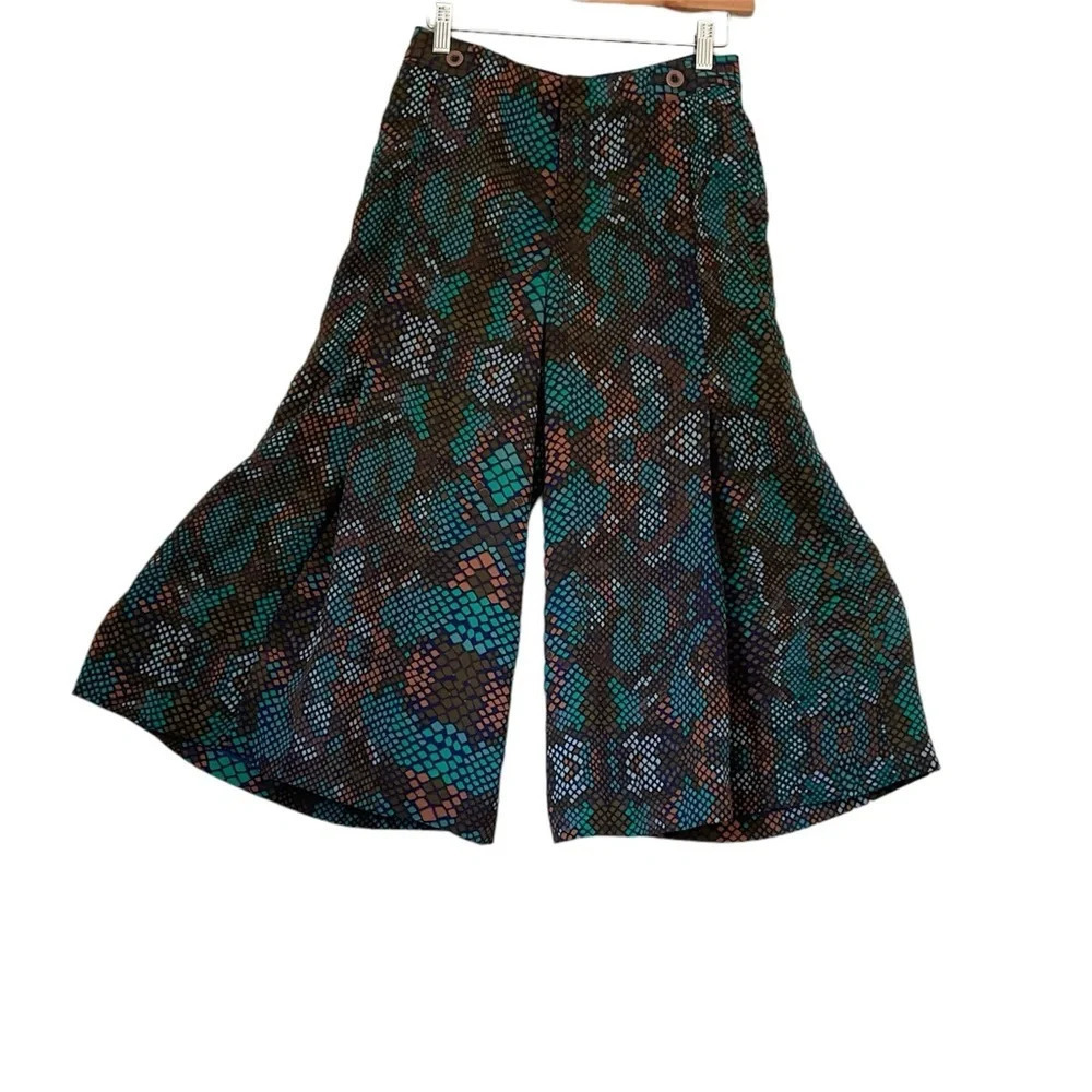 Anthropologie The Essential Culotte Sz 0 Wide Leg Cropped Snake Print Boho Retro